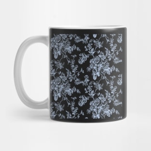 Toile, Dusty Blue Vintage Roses Pattern Mug